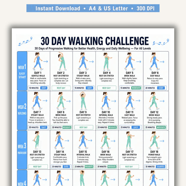 30 Day Walking Challenge — Progressive Printable Chart – VitaFlow Studio
