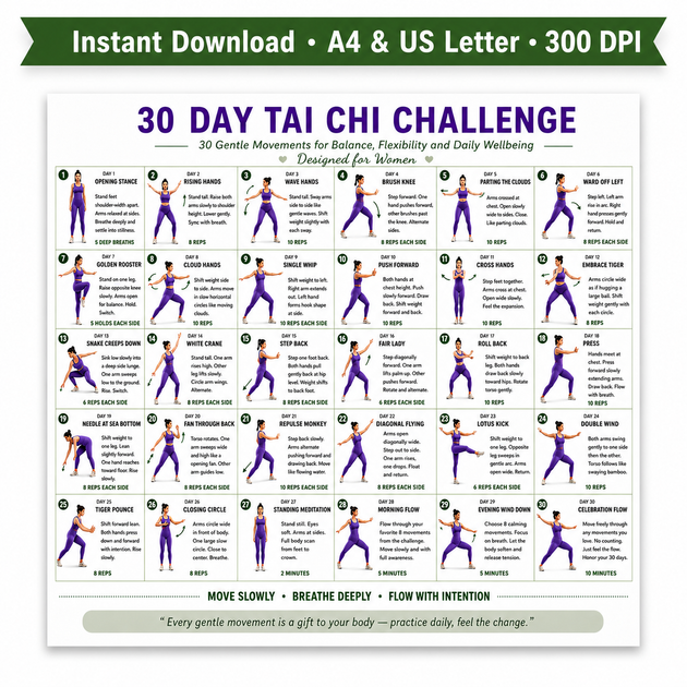 30 Day Tai Chi Challenge for Women — Printable PDF Chart – VitaFlow Studio