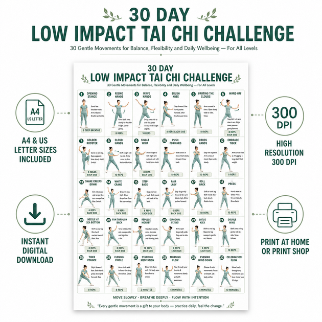 30 Day Low Impact Tai Chi Challenge — Printable PDF Chart – VitaFlow Studio