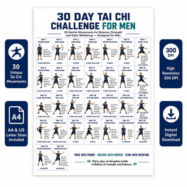 30 Day Tai Chi Challenge for Men — Printable Chart – VitaFlow Studio