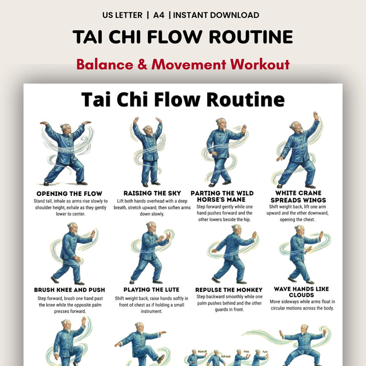 Stability Movement Work Out Routine Tai Chi Flow Routine Printable PDF Balance and Movement Exercises ...