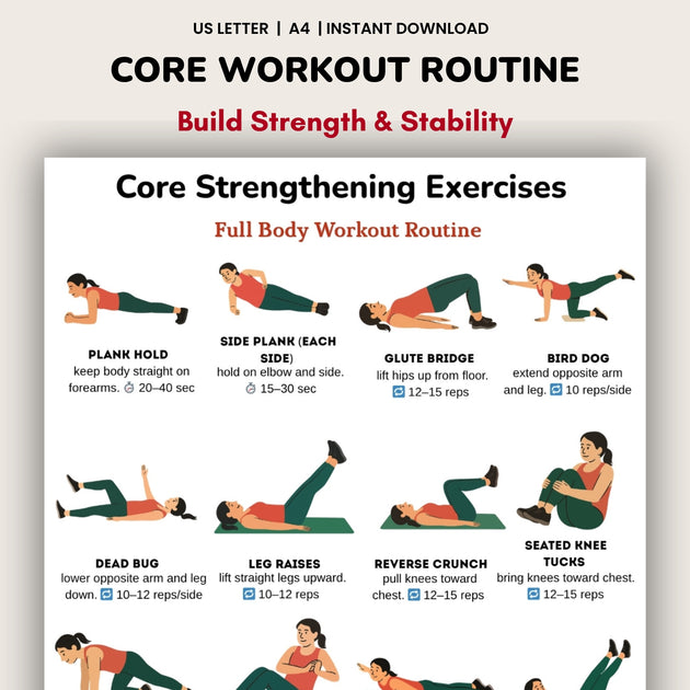 Core Strengthening Exercises Printable PDF Abs Workout Routine ...