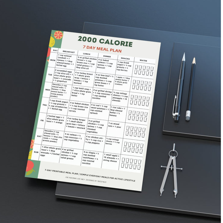 2000 Calorie Meal Plan 7 Day Printable PDF – VitaFlow Studio