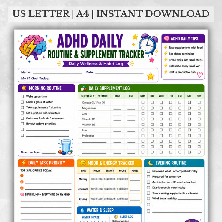 Adult Adhd Routine Pdf ADHD Daily Routine Tracker Printable | Habit Log PDF – VitaFlow Studio