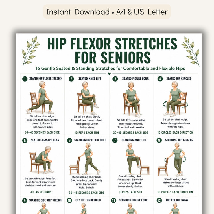 Hip Flexor Stretches for Seniors Printable PDF – VitaFlow Studio