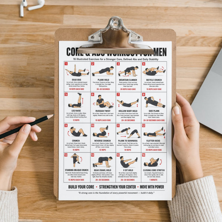 Core & Abs Workout for Men — 16 Exercise Printable Chart – VitaFlow Studio