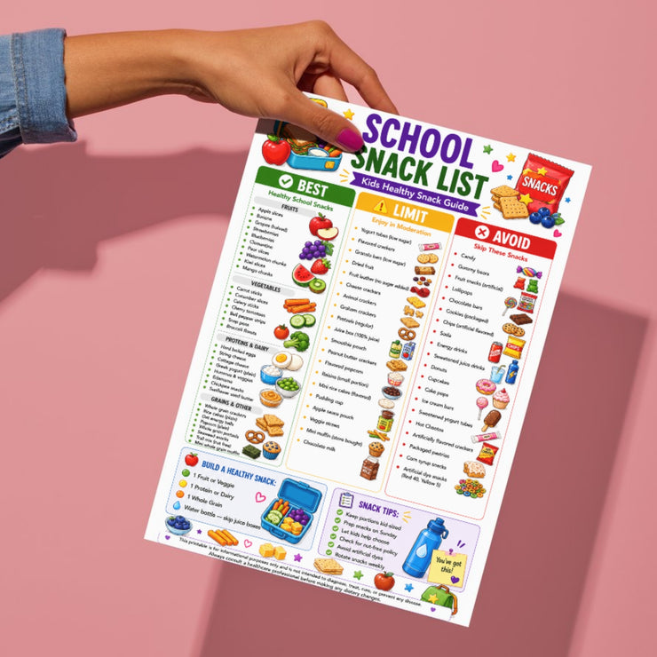 School Snack List Printable | Kids Healthy Snack Guide PDF – VitaFlow ...