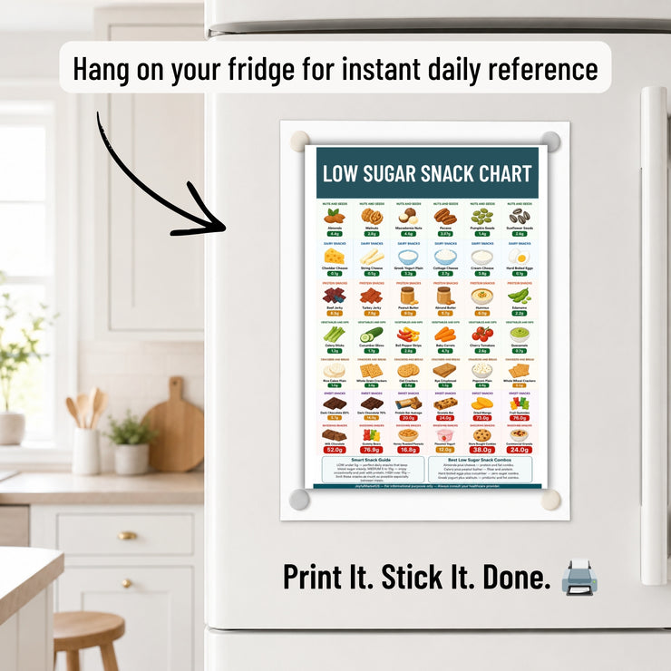 Low Sugar Snack Chart Printable PDF | 42 Snacks With Exact g Values ...