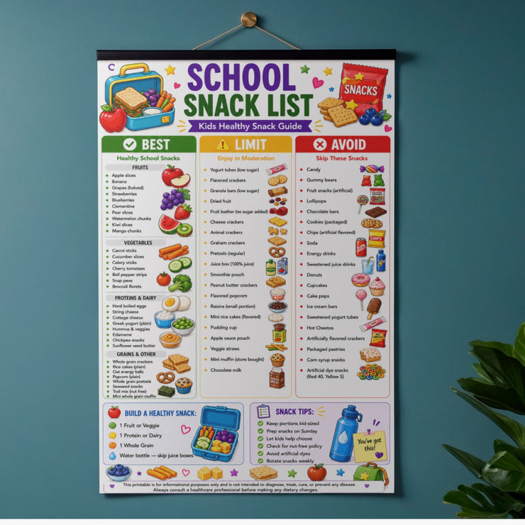 School Snack List Printable | Kids Healthy Snack Guide PDF – VitaFlow ...
