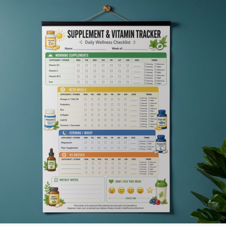 Supplement & Vitamin Tracker Printable | Weekly Pill Checklist PDF ...