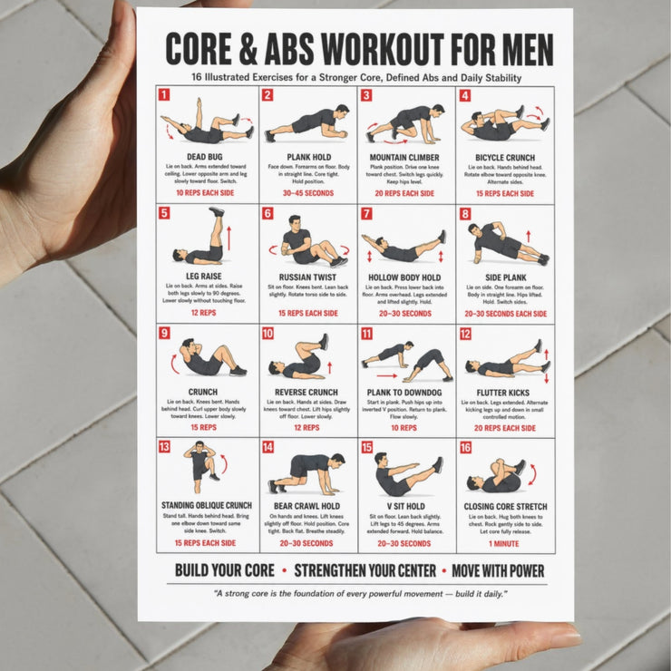 Core & Abs Workout for Men — 16 Exercise Printable Chart – VitaFlow Studio