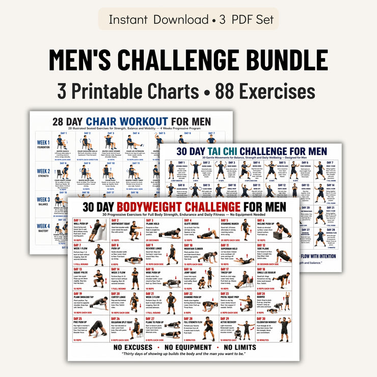 Men's Challenge Bundle — 3 Printable Fitness Charts – VitaFlow Studio