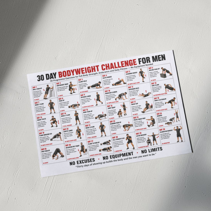 30 Day Bodyweight Challenge for Men — Printable Chart – VitaFlow Studio