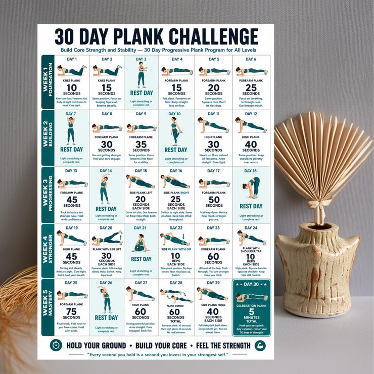30 Day Plank Challenge — Progressive Printable Chart – VitaFlow Studio