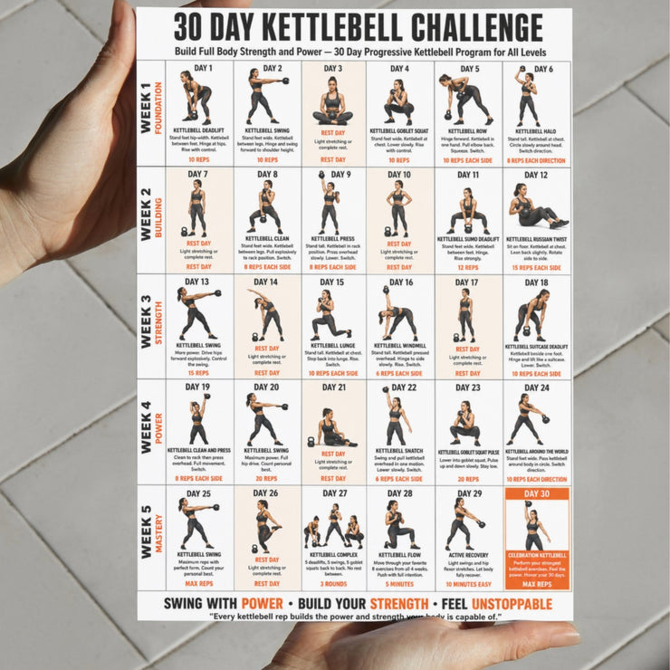 30 Day Kettlebell Challenge — Progressive Printable Chart – VitaFlow Studio