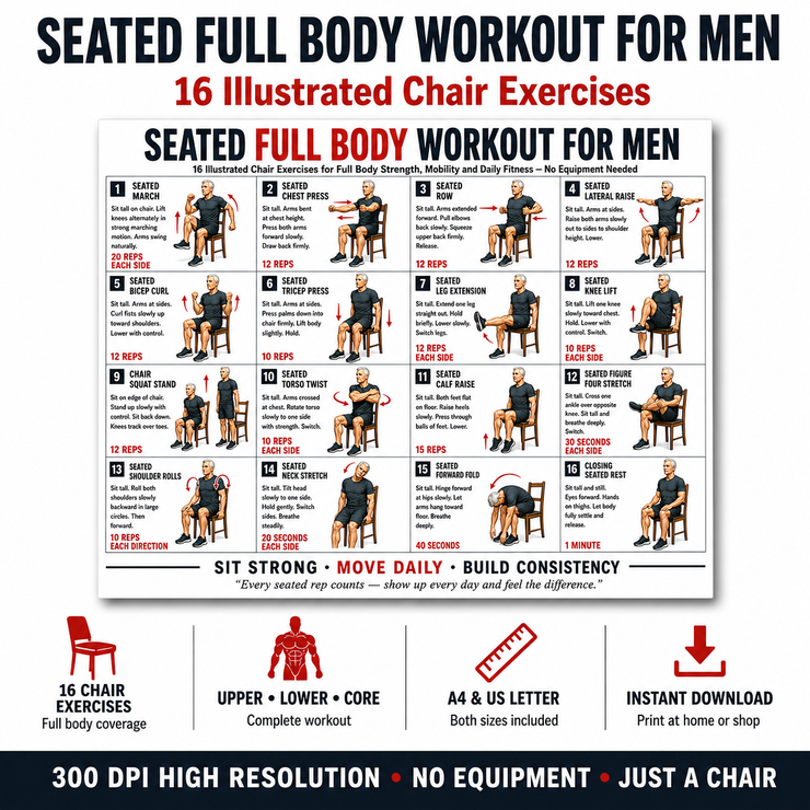 Seated Full Body Workout for Men — 16 Exercise Printable – VitaFlow Studio