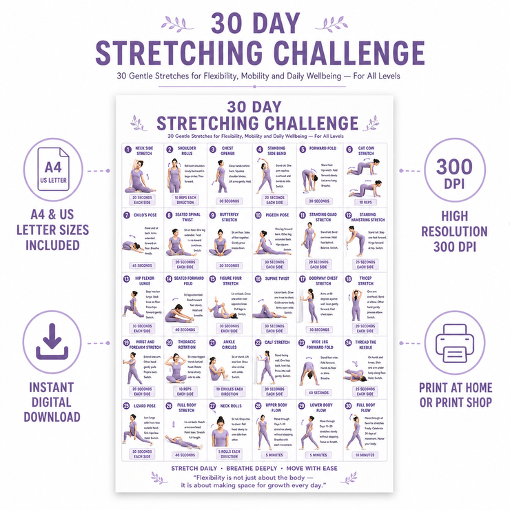 30 Day Stretching Challenge — Printable PDF Chart – VitaFlow Studio
