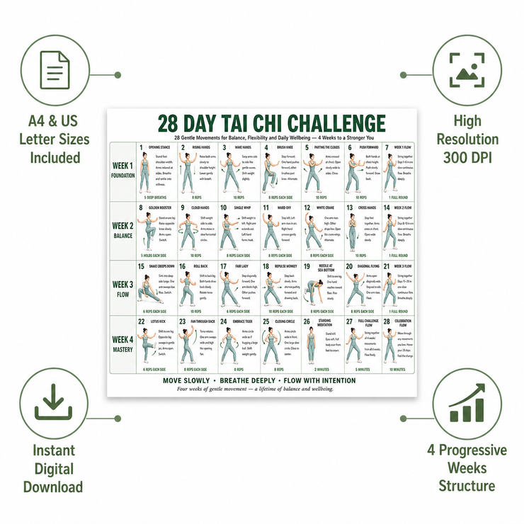 28 Day Tai Chi Challenge — 4 Week Printable Chart – VitaFlow Studio