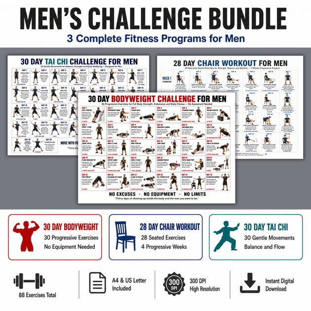 Men's Challenge Bundle — 3 Printable Fitness Charts – VitaFlow Studio